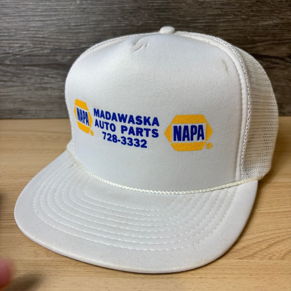 Vintage Napa Hat Cap Snapback White Trucker Madawaska Maine Auto Parts - Picture 3 of 10